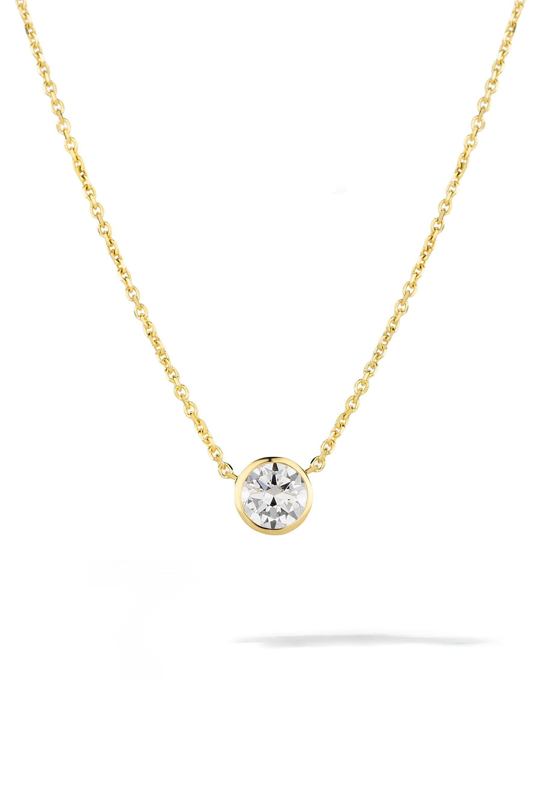 Diamond Bezel Solitaire Necklace | 14K Solid Gold