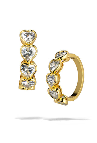 Gold Bezel Heart Hoops Earrings