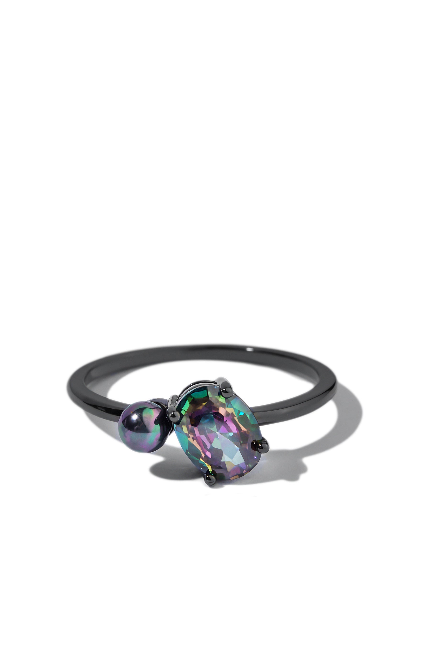 Black Gold Ring w Mystic Topaz Crystal Iridescent Pearl Crystal Black Cherry by Oomiay Oomiay Jewelry
