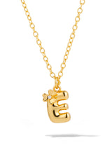 Gold Bubble Letter Floral Necklace