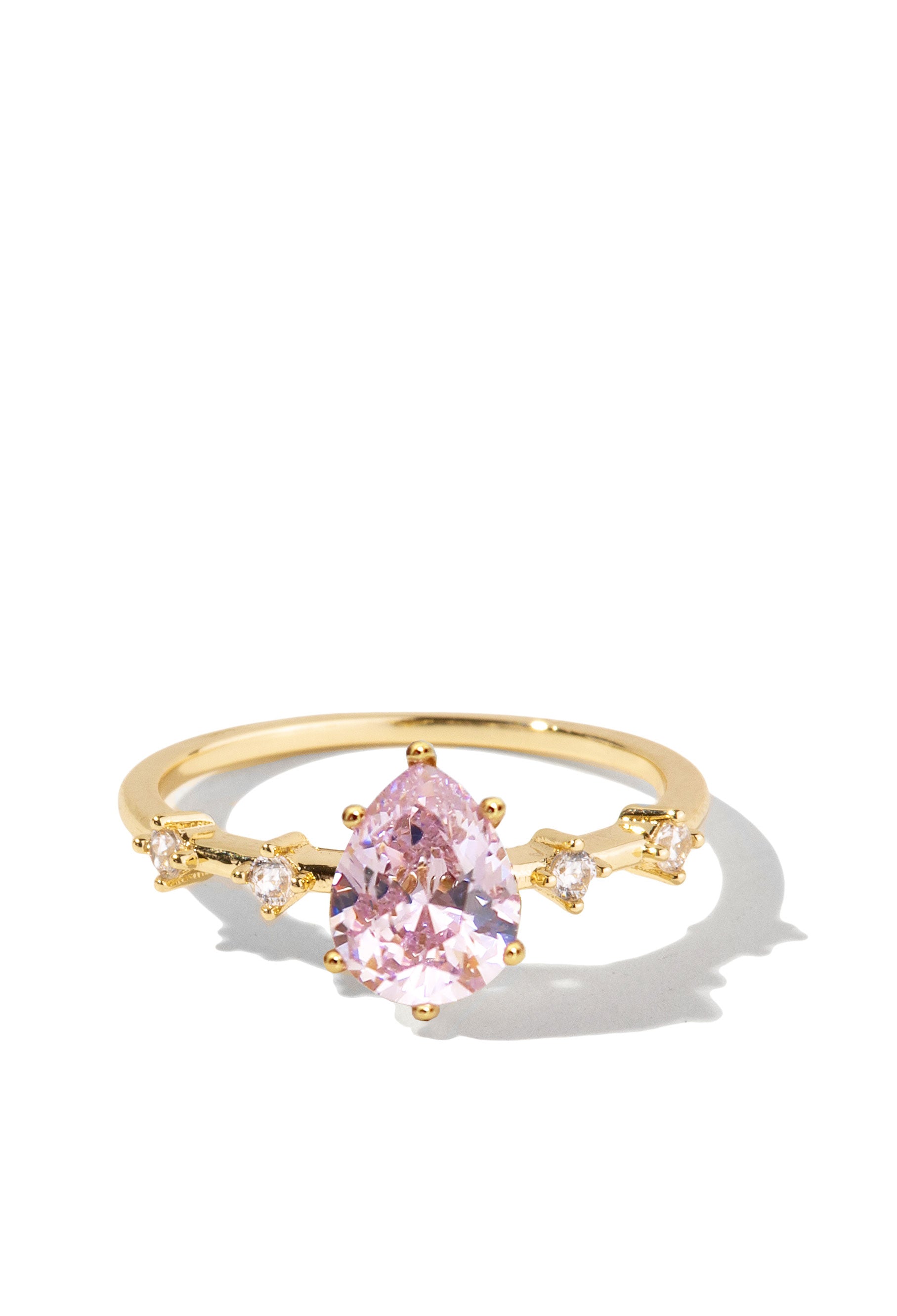 Gold Ring Featuring a Pink Crystal + Side White Crystals | Nutcracker ...