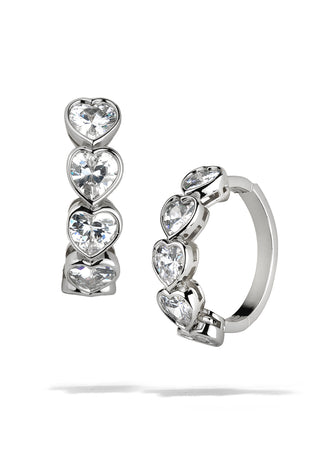 Silver Bezel Heart Hoops Earrings