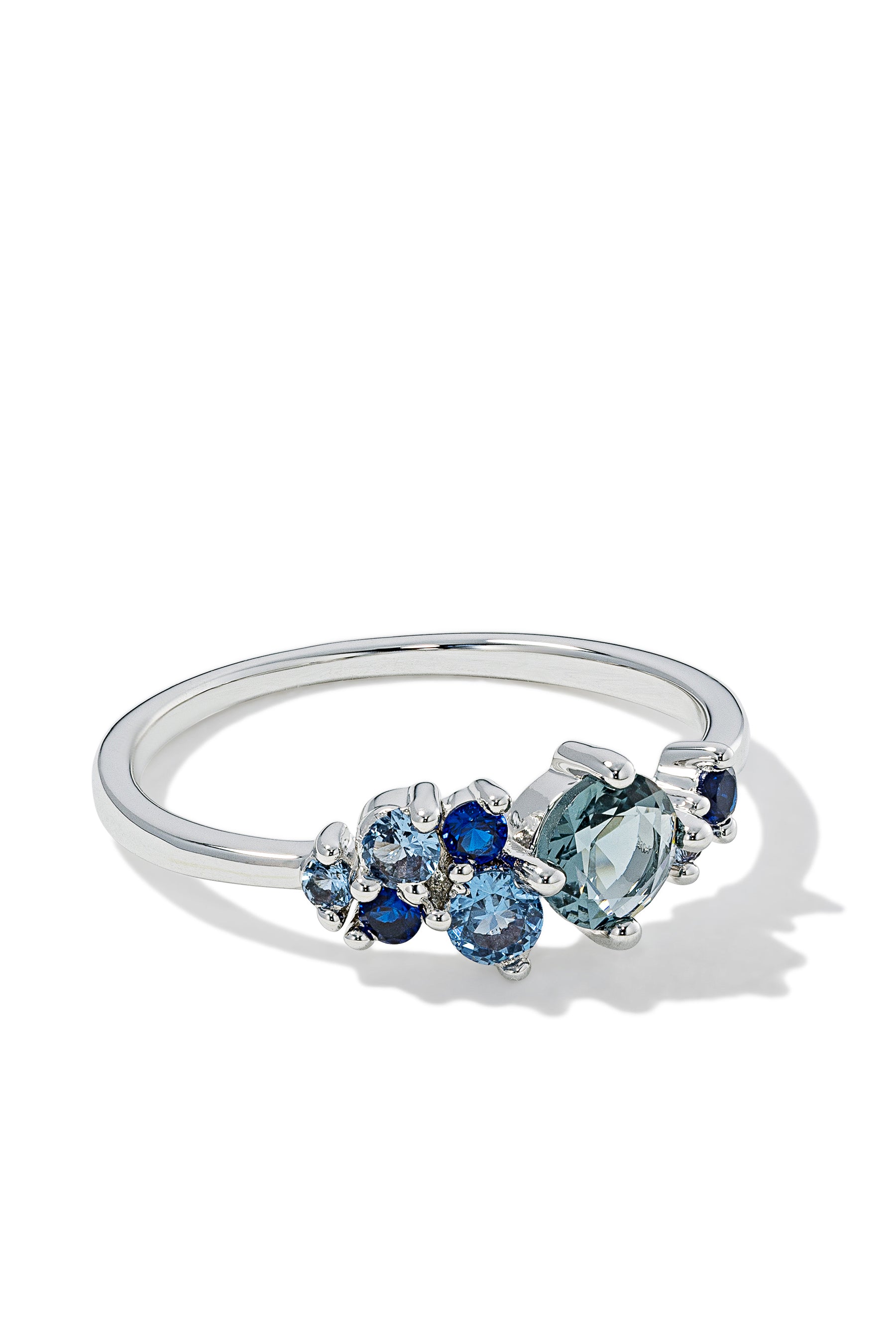 White Gold Ring w/ Various Blue CZ Crystals | Raindrop by Oomiay